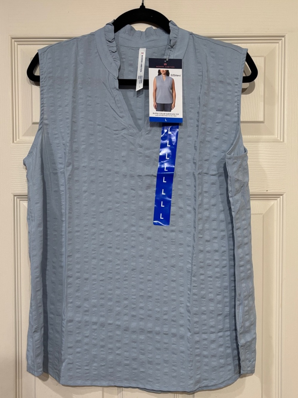 2/$30 Modern Ambition Women's Sleeveless Mock Neck Blouse in Light Blue - Picture 1 of 8